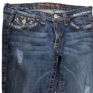 Plastic by Gly Flare Leg Dark Wash Distressed Jeans Y2K | Sz 11 (Juniors)